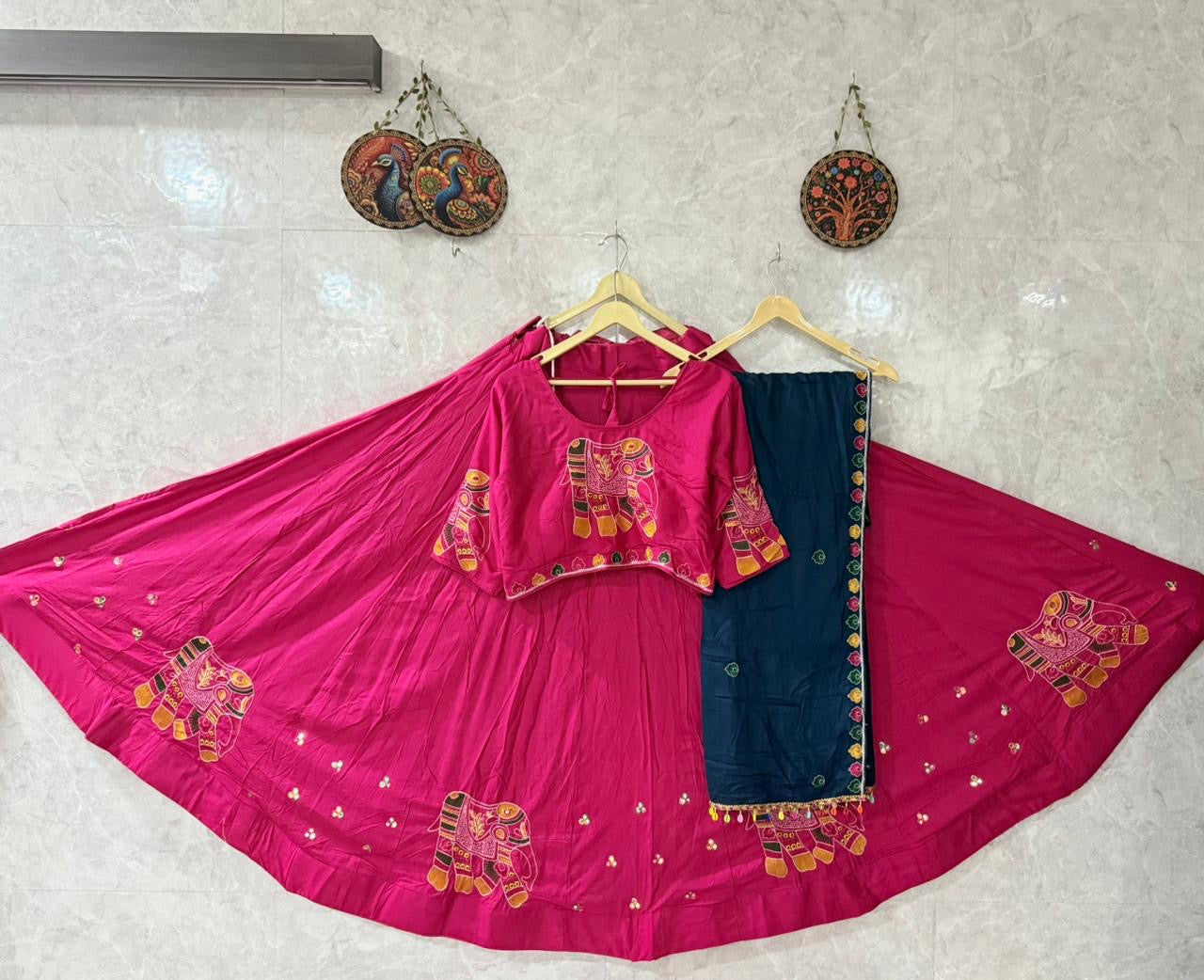 Premium Gamthi Work Rayon Chaniya Choli with Heavy Dupatta – Navratri Special✨