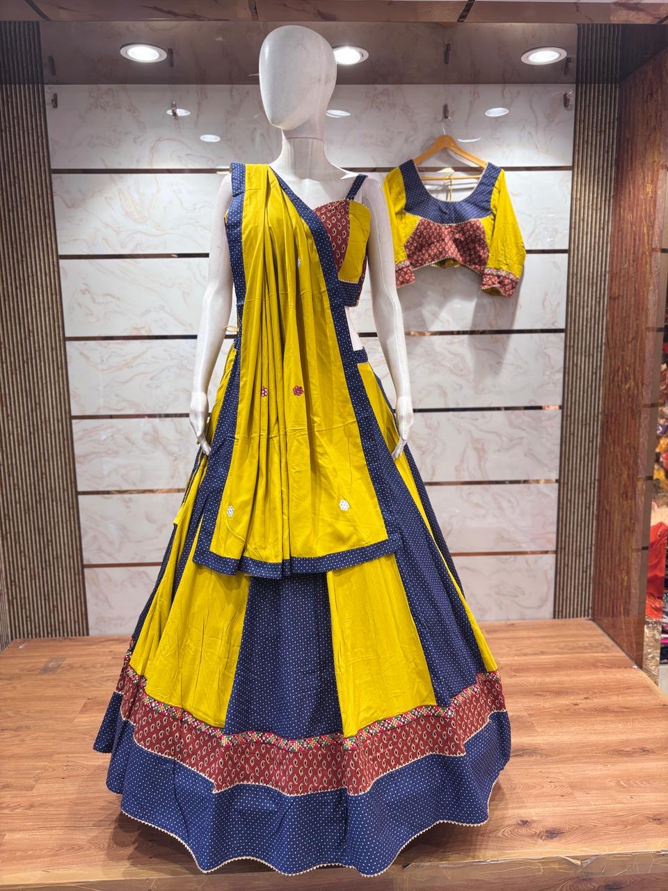 Double Blouse Multi Kalamkari Chaniya Choli – 8m Flair | Spaghetti & Full-Sleeve Blouse | Multi Work Border