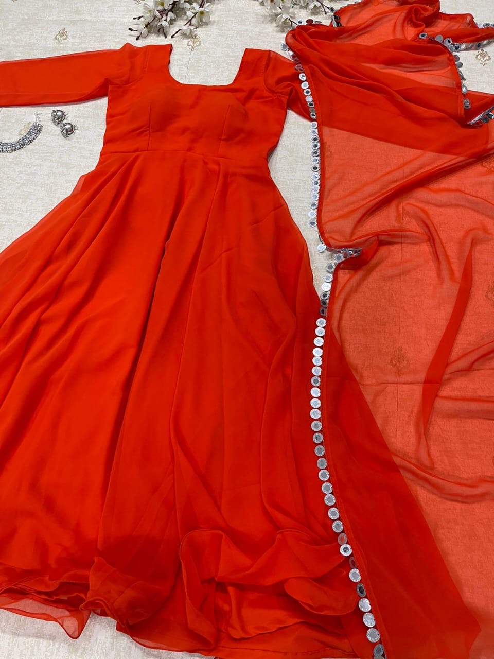 Elegant Georgette Gown with Dupatta – Real Shoot Design