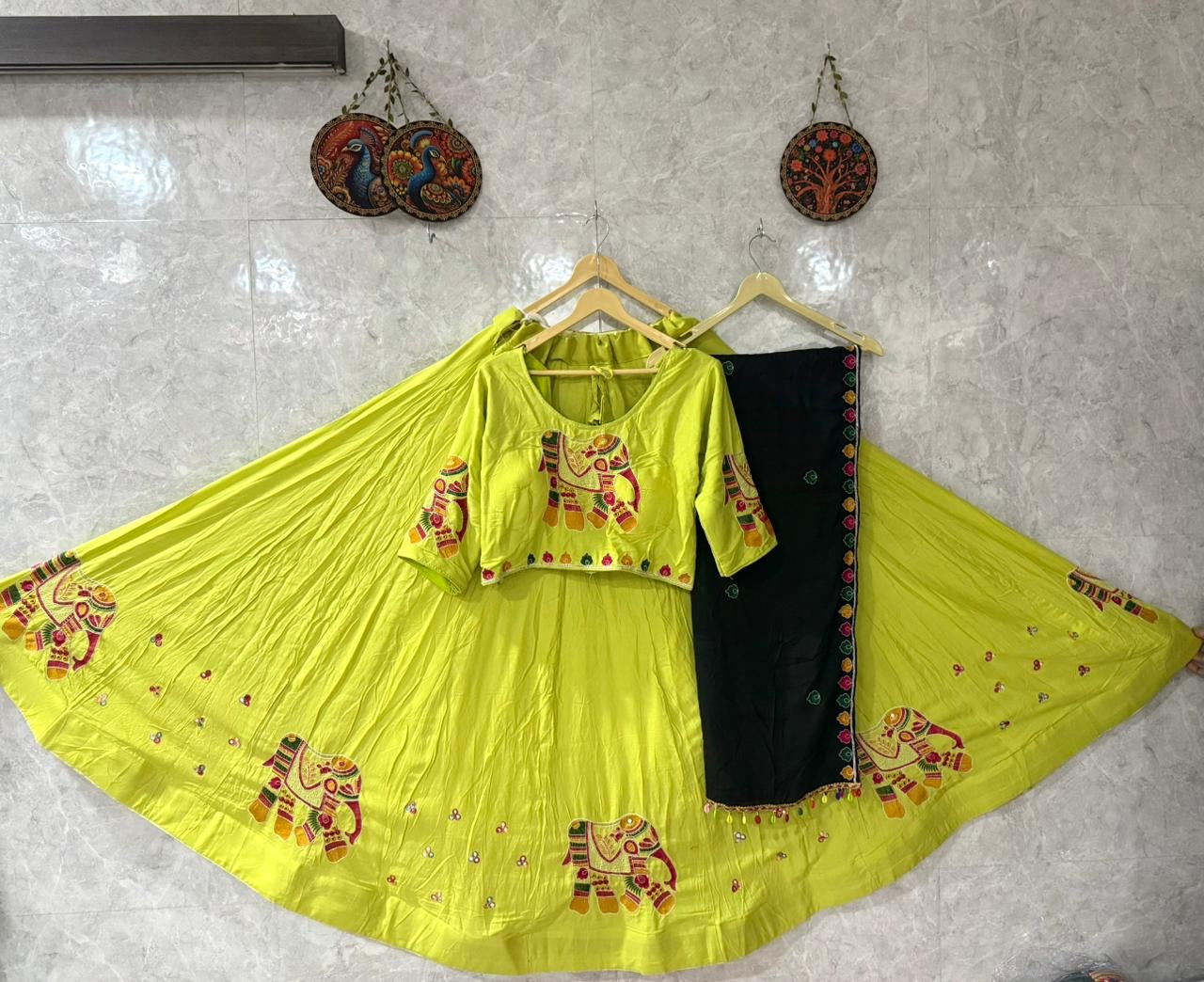 Premium Gamthi Work Rayon Chaniya Choli with Heavy Dupatta – Navratri Special✨