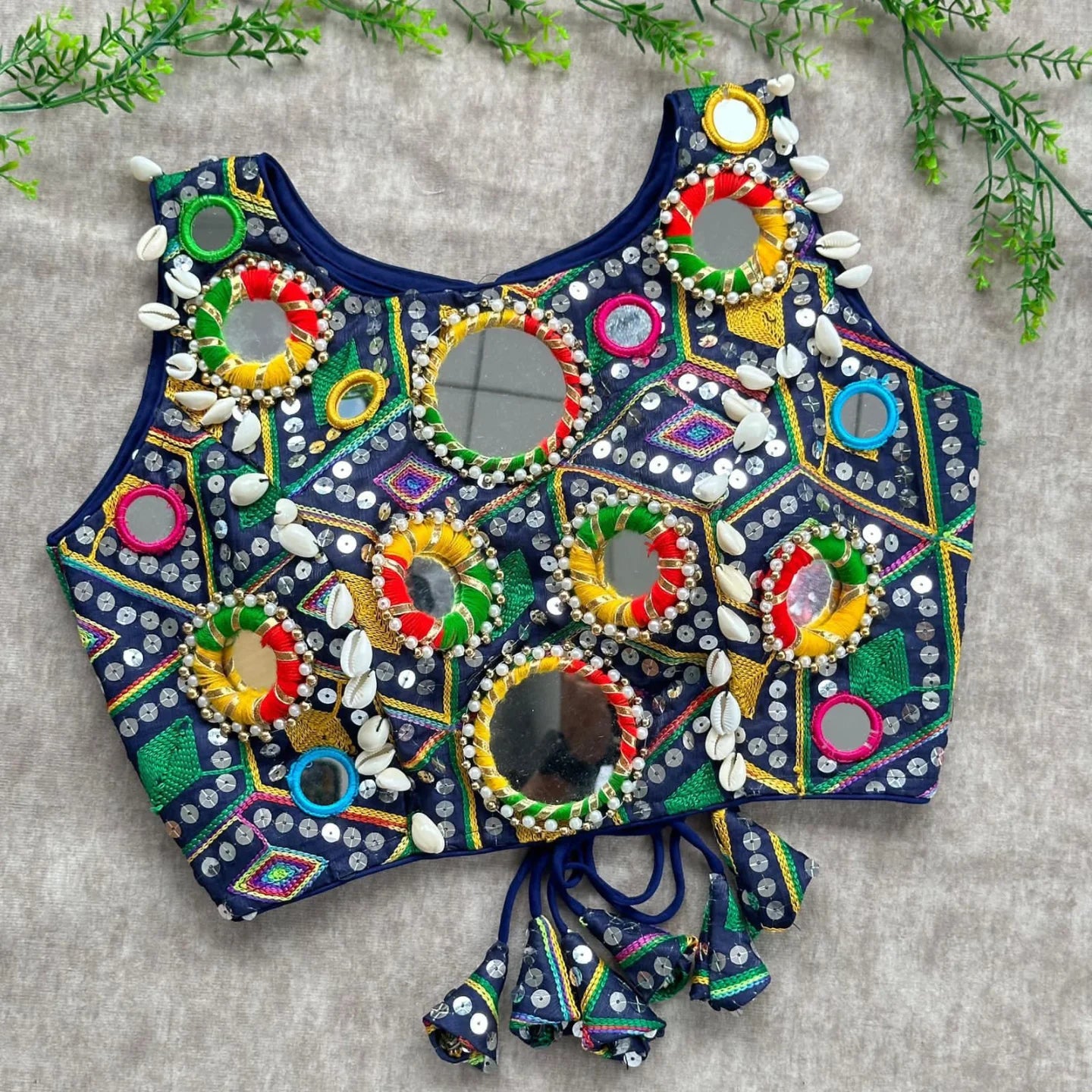 Real Mirror & Kaudi Work Silk Blouse – Navratri Special