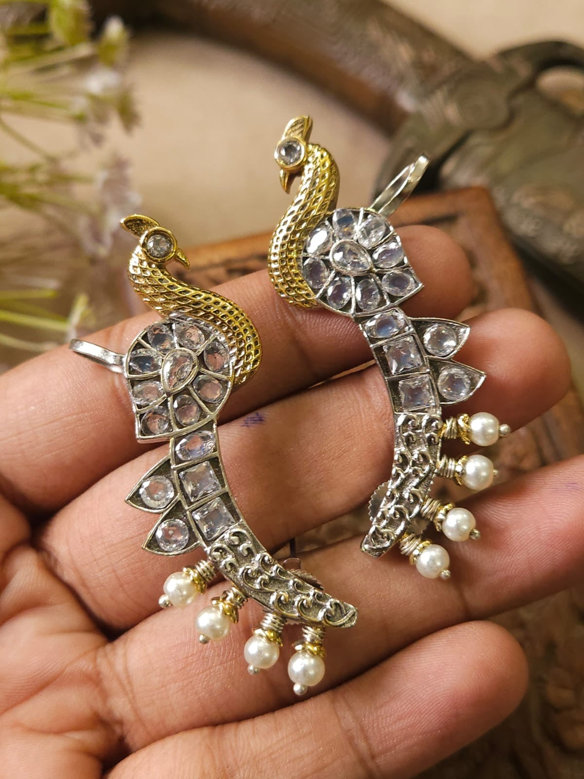 Royal Dual Tone Statement Peacock Earcuff