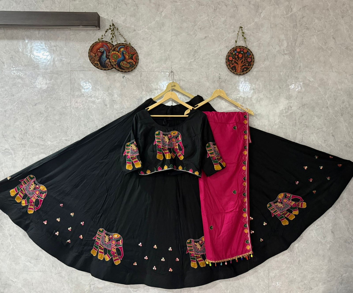 Premium Gamthi Work Rayon Chaniya Choli with Heavy Dupatta – Navratri Special✨