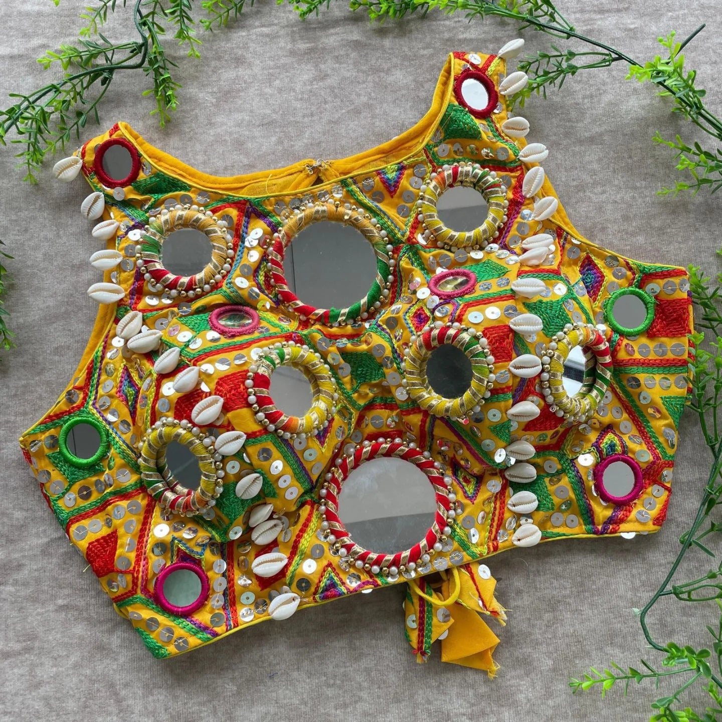 Real Mirror & Kaudi Work Silk Blouse – Navratri Special