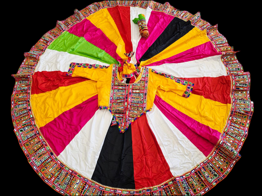 Navratri 2025 Special β Heavy Rayon Cotton Multicolor Lehenga Choli with Gamthi & Mirror Work (8/9 Meter Flair)