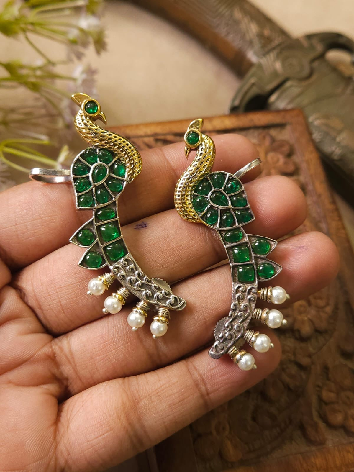 Royal Dual Tone Statement Peacock Earcuff