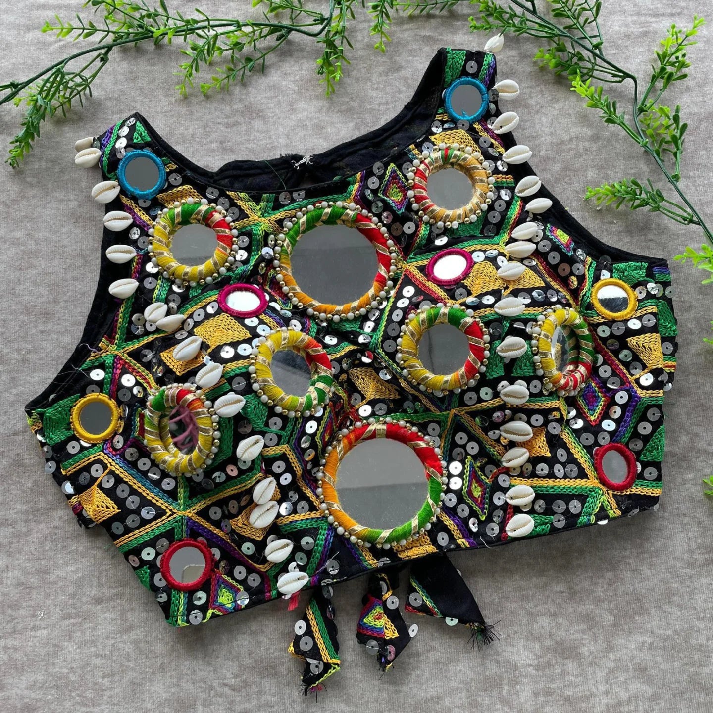 Real Mirror & Kaudi Work Silk Blouse – Navratri Special