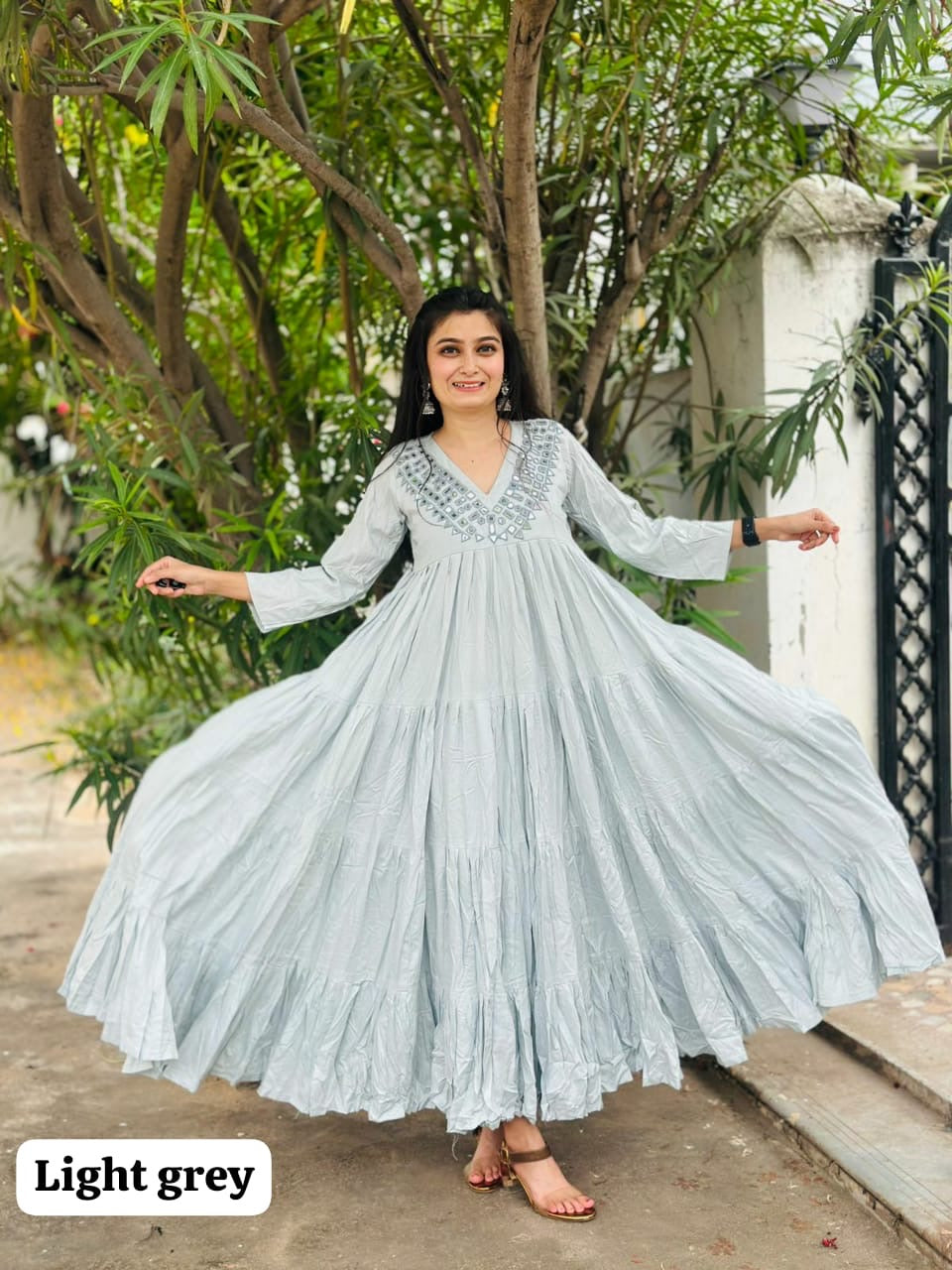 Rayon Layered One-Piece Dress with Hand Mirror Work | 20 Mtr Flair