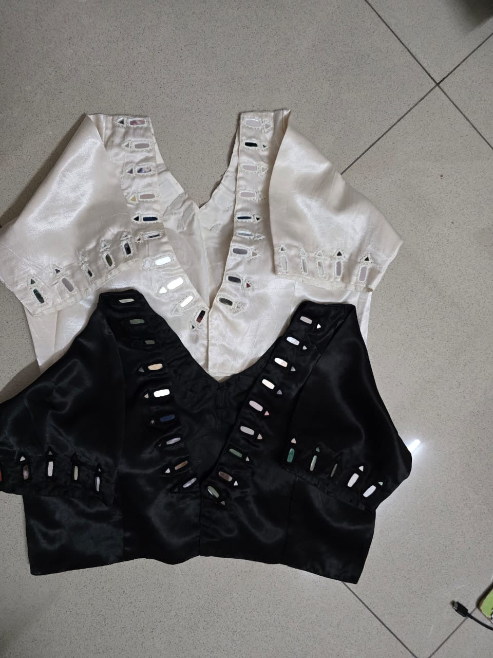 Gaji Silk Mirror Work Blouse – Handcrafted, Ready to Wear🖤🤍