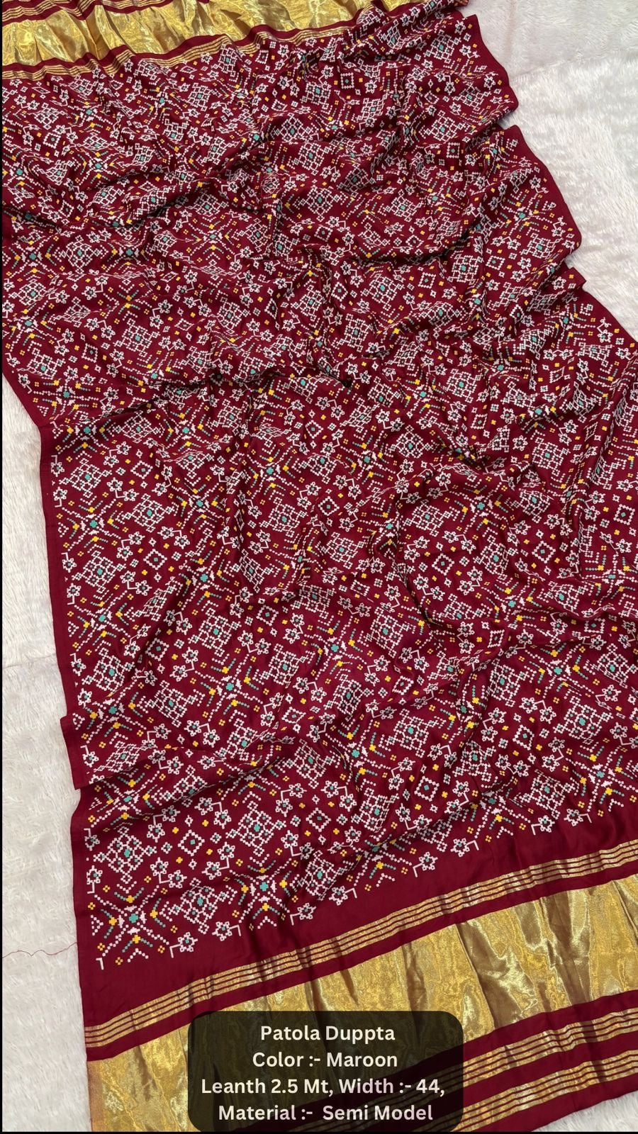 Premium Khadi Patola Dupatta with Lagadi Patta – Semi Modal Silk (2.5m)