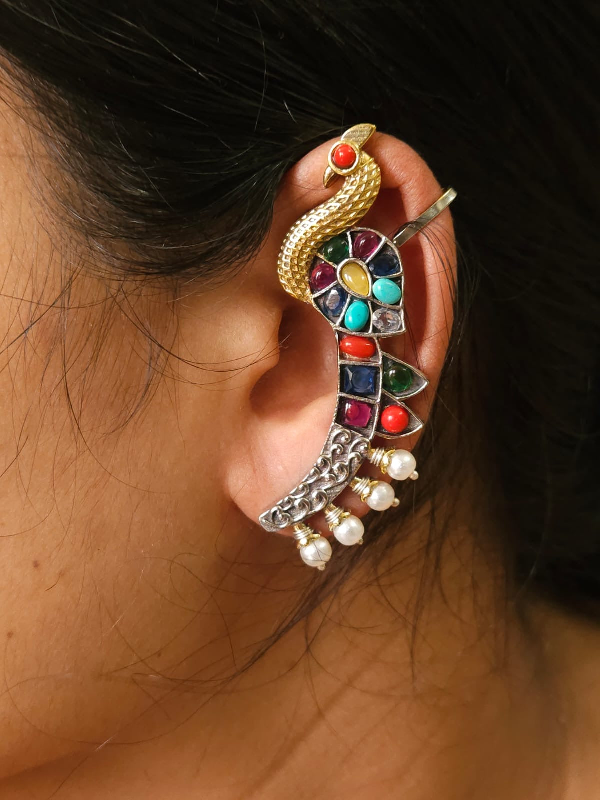 Royal Dual Tone Statement Peacock Earcuff