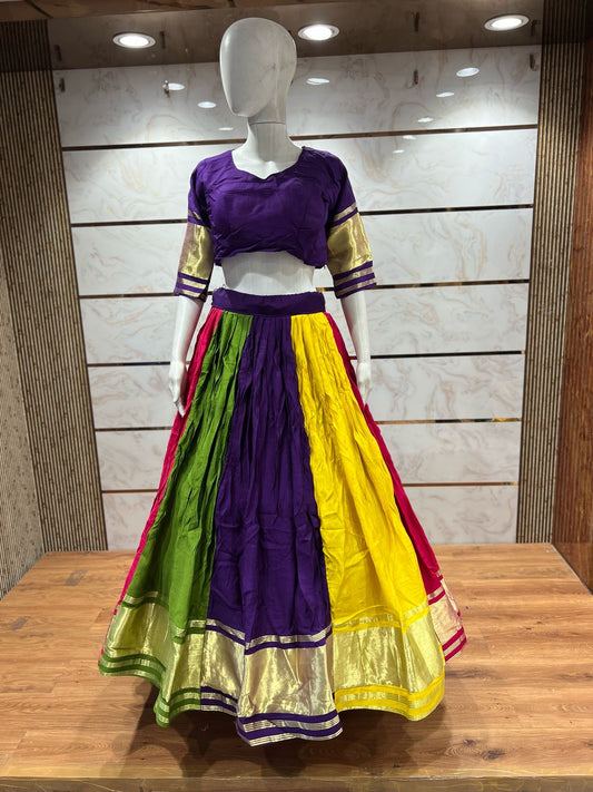 Premium Lagdi Patta Multi Dark Chaniya Choli Set (Semi Gajji, 8 Mtr Flair, Mirror Dupatta)