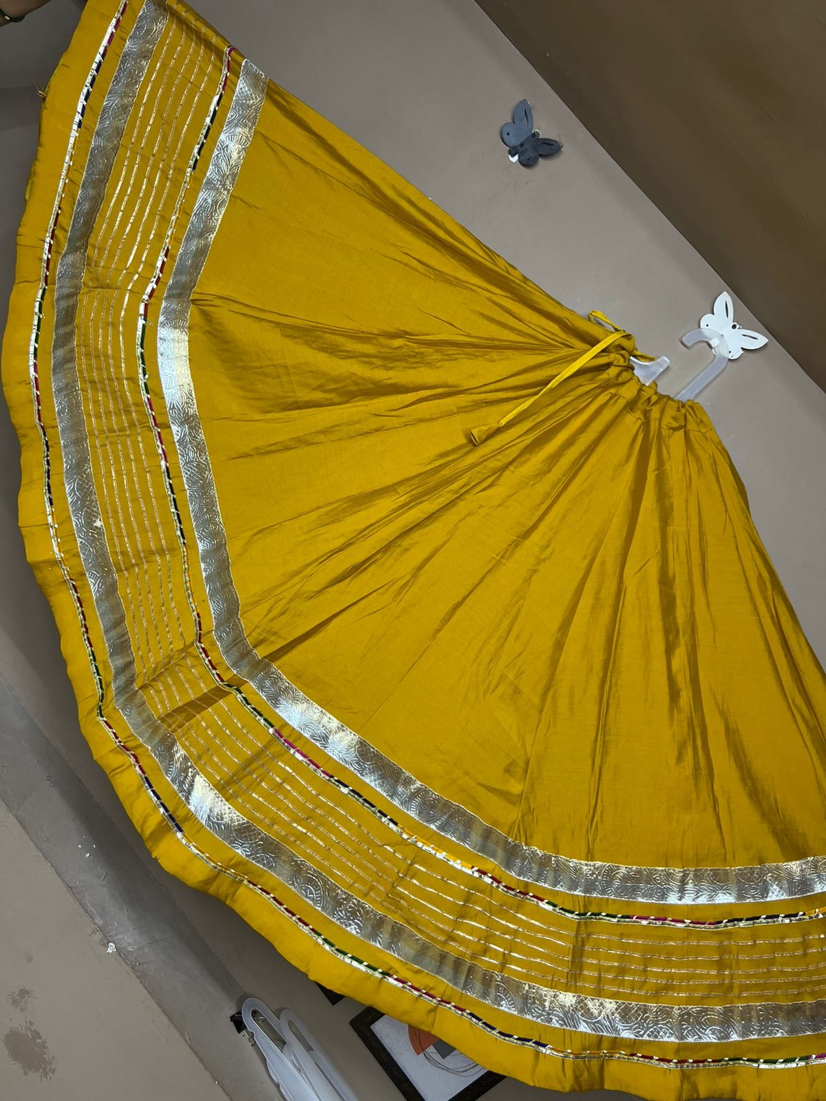 Navratri Special Pure Roman Silk Chaniya – Multi Border with Lampi & Gota Work