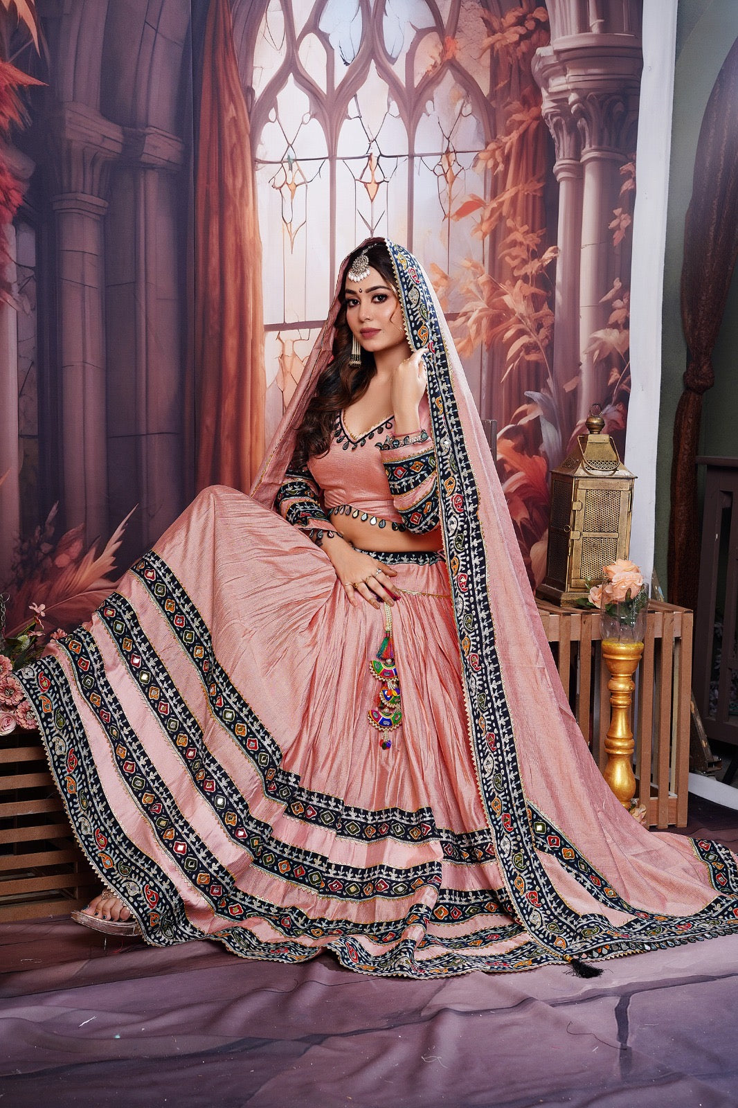 Layered Patta Chaniya Choli | Heavy 8m Flair | Designer Mirror Lace Blouse & Dupatta