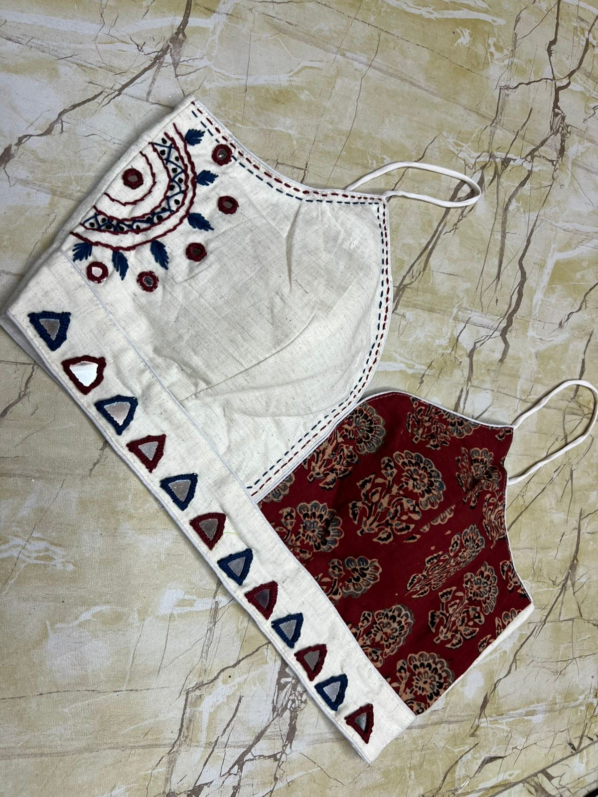 Designer Handwork & Ajrakh Blouses – Spaghetti Dori & Mirror Work