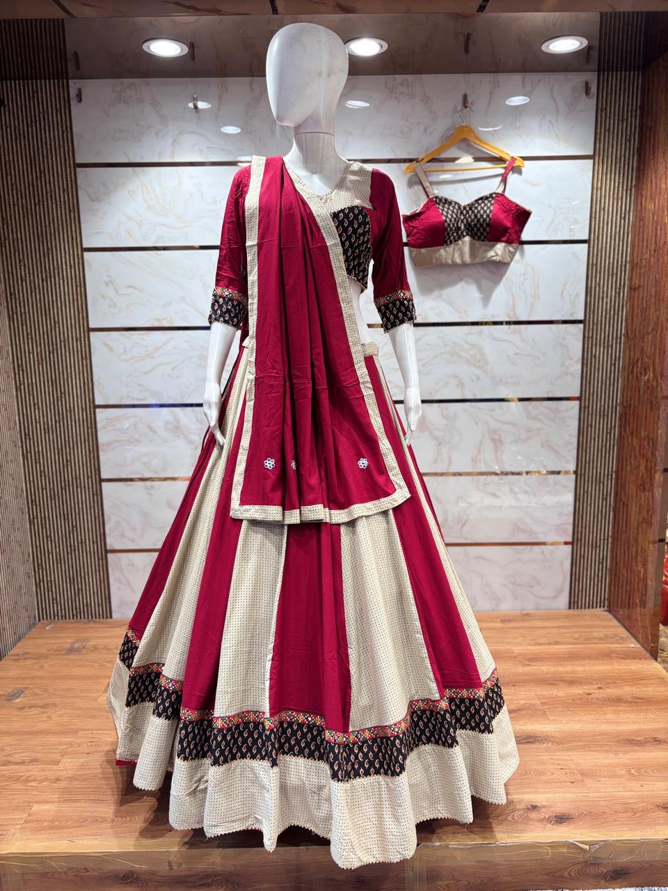 Double Blouse Multi Kalamkari Chaniya Choli – 8m Flair | Spaghetti & Full-Sleeve Blouse | Multi Work Border