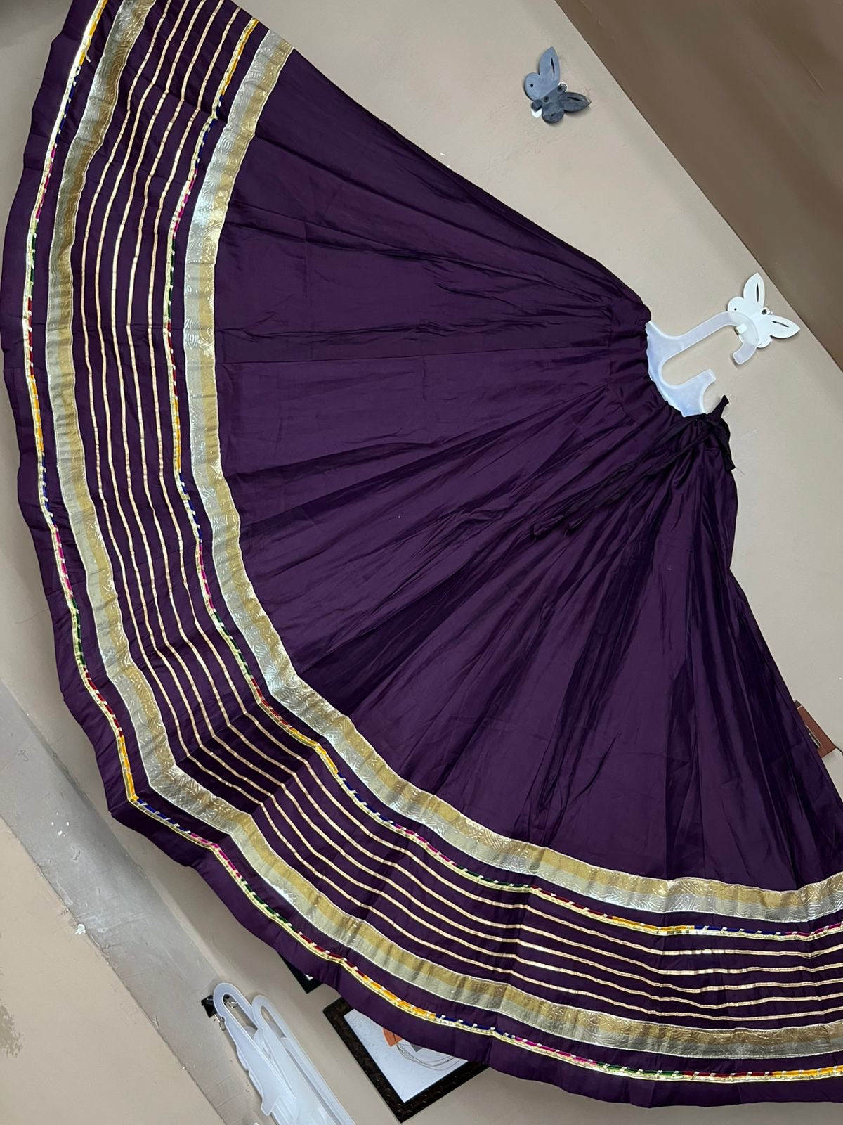 Navratri Special Pure Roman Silk Chaniya – Multi Border with Lampi & Gota Work