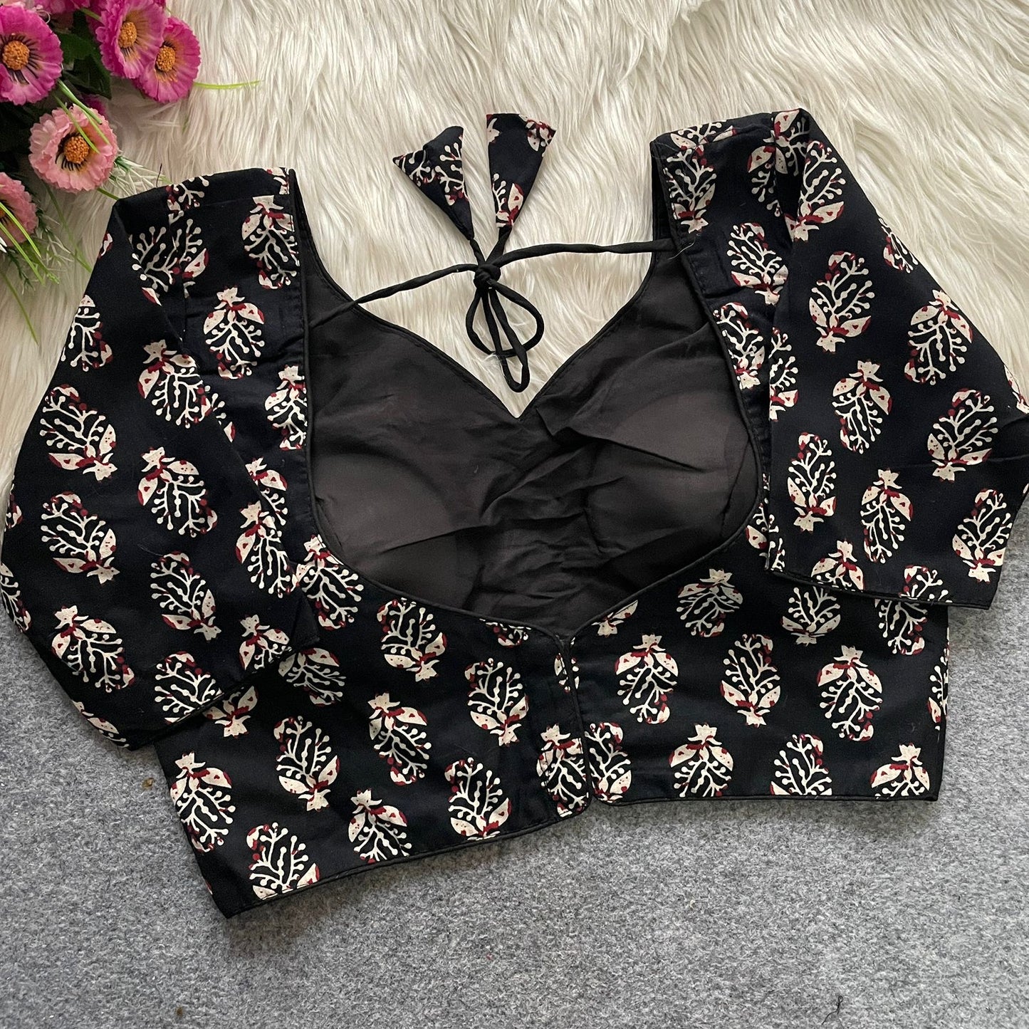 Ajrakh Cotton Galaxy V-Neck Blouse – Back Hook | Padded | Sizes 38-42