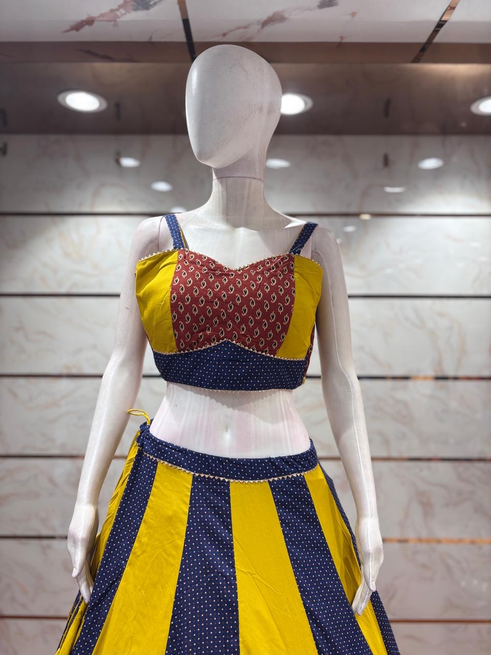 Double Blouse Multi Kalamkari Chaniya Choli – 8m Flair | Spaghetti & Full-Sleeve Blouse | Multi Work Border