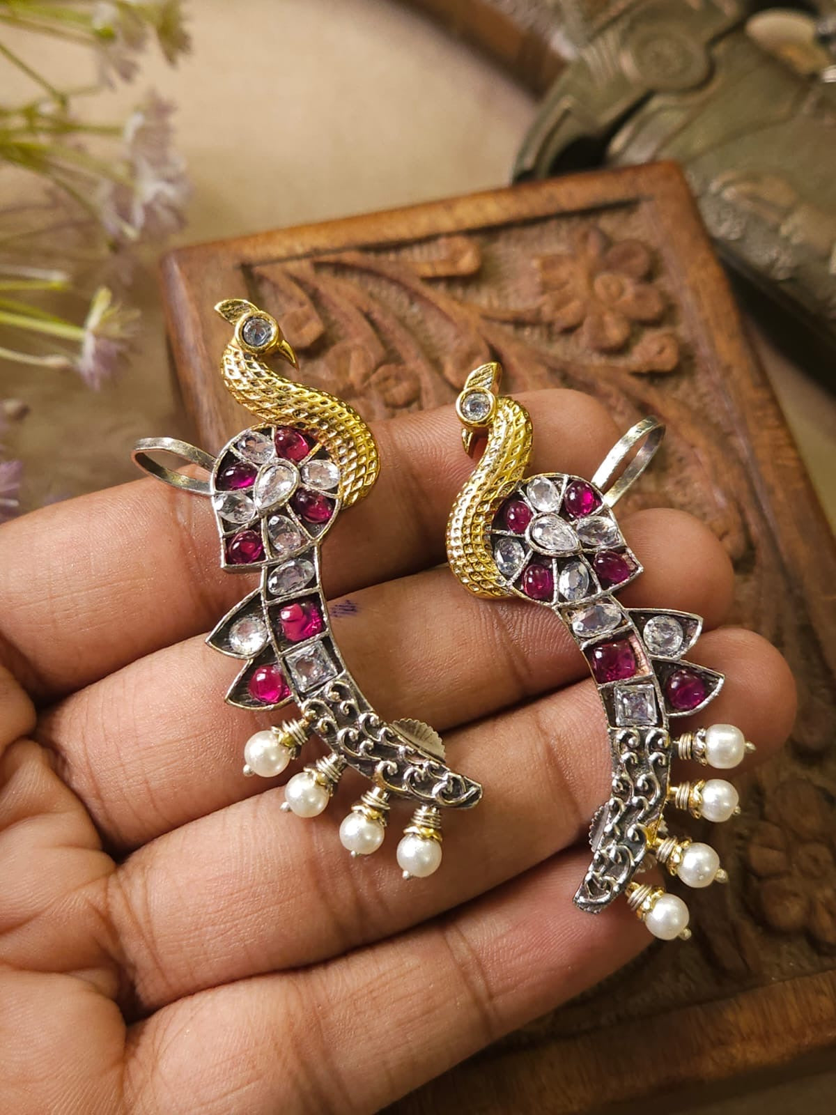 Royal Dual Tone Statement Peacock Earcuff