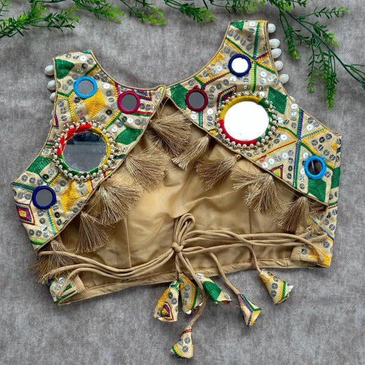 Real Mirror & Kaudi Work Silk Blouse – Navratri Special