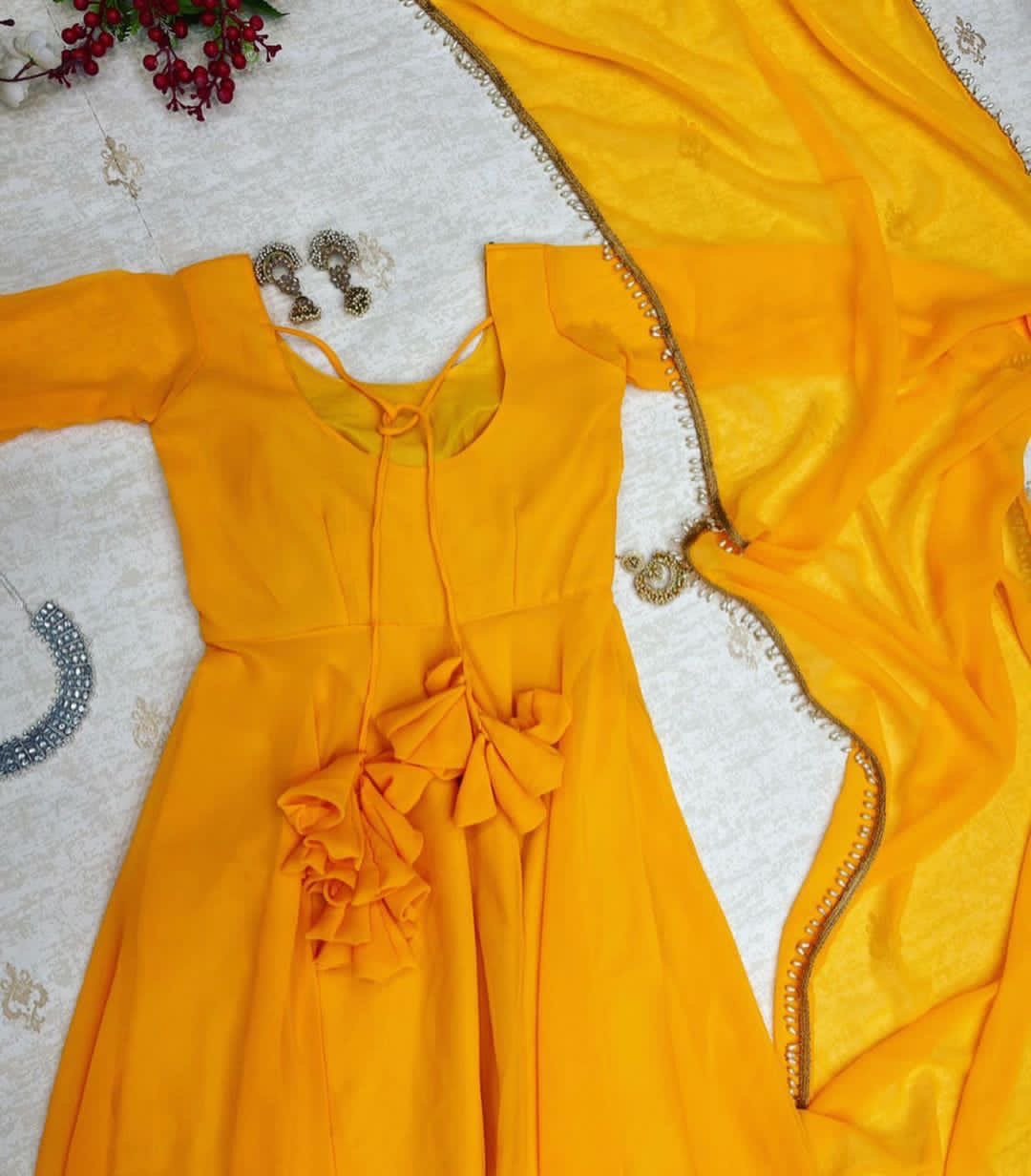 Elegant Georgette Gown with Dupatta – Real Shoot Design