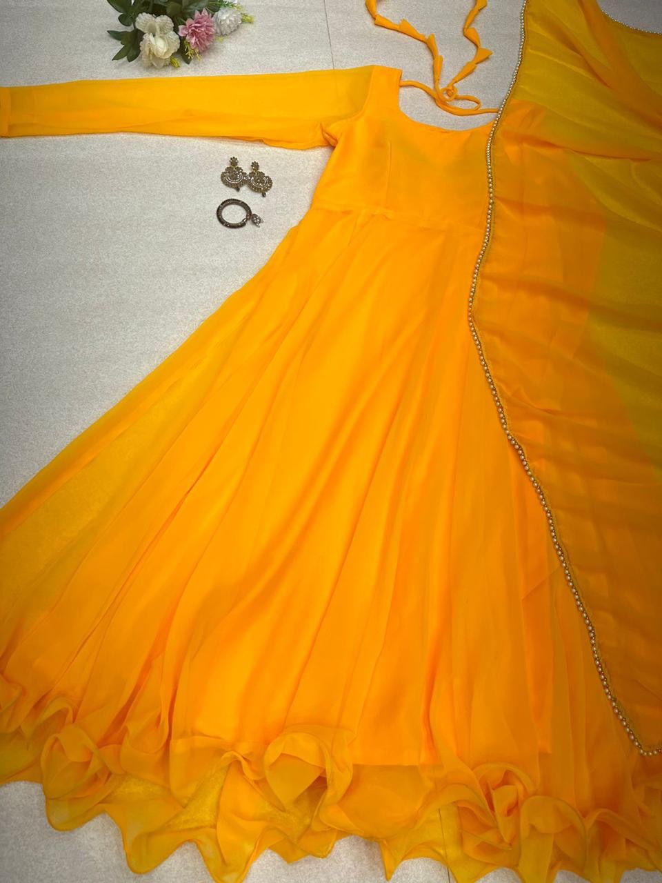 Elegant Georgette Gown with Dupatta – Real Shoot Design