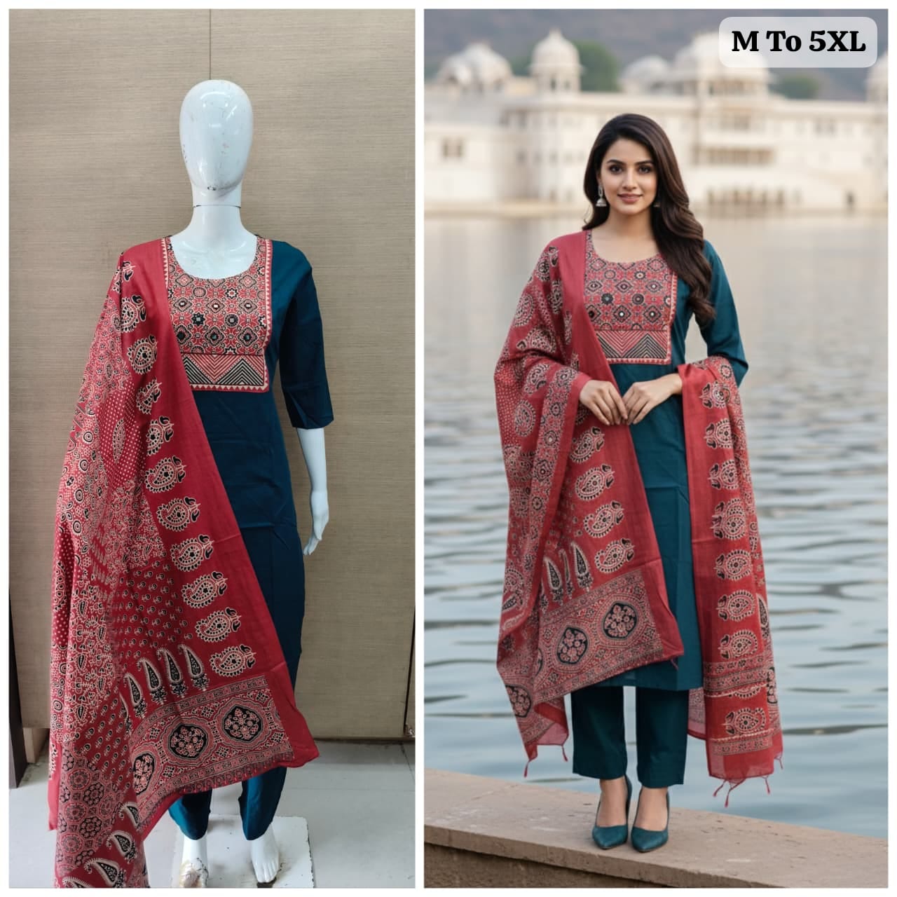 Gamthi Collection Kurti-Pant with Dupatta – Jaipuri Cotton Elegan