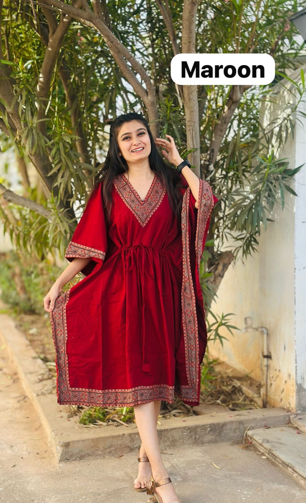 Cotton Hand-Printed Kaftan – Free Size | Summer Comfort Wear