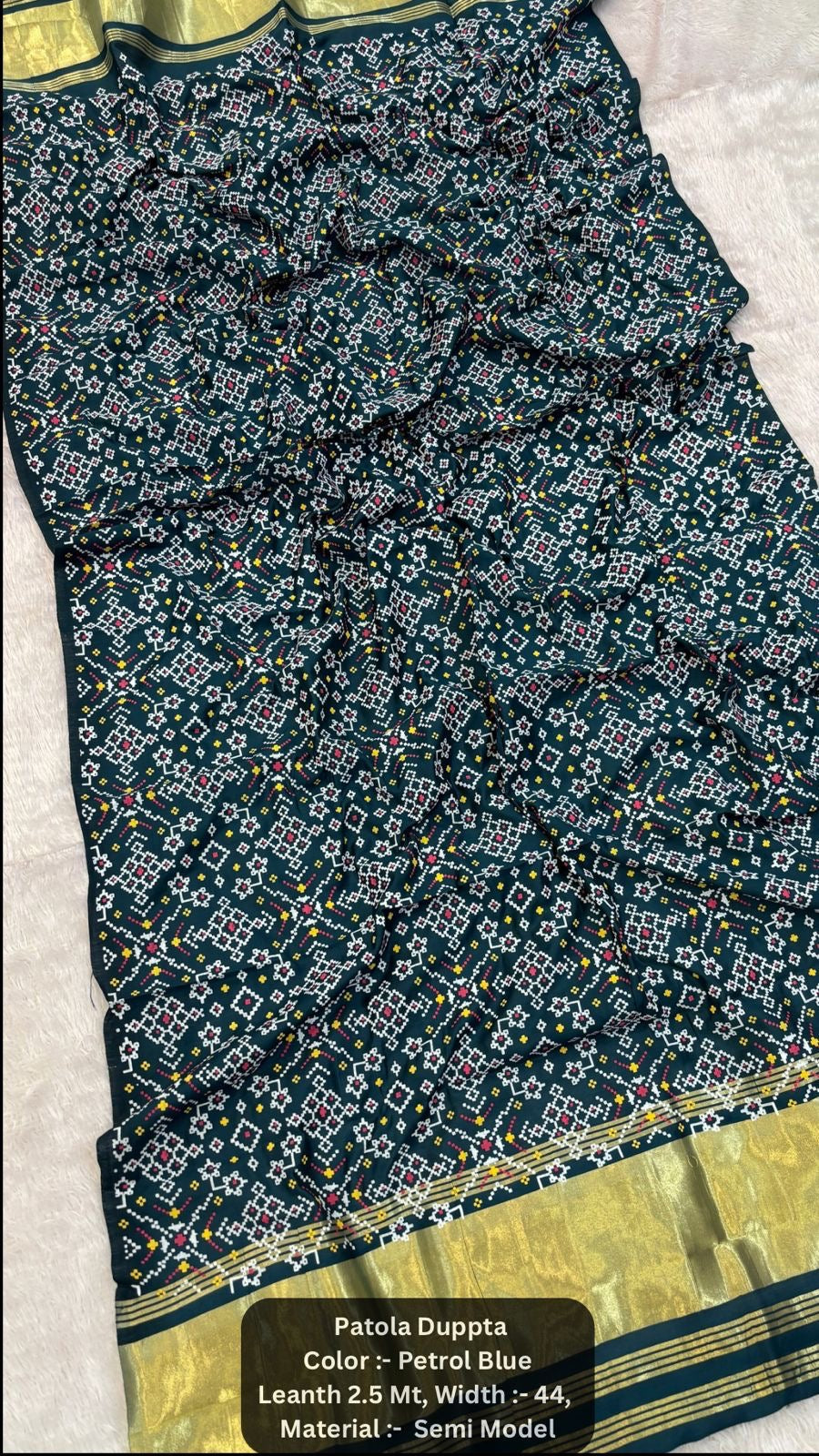 Premium Khadi Patola Dupatta with Lagadi Patta – Semi Modal Silk (2.5m)