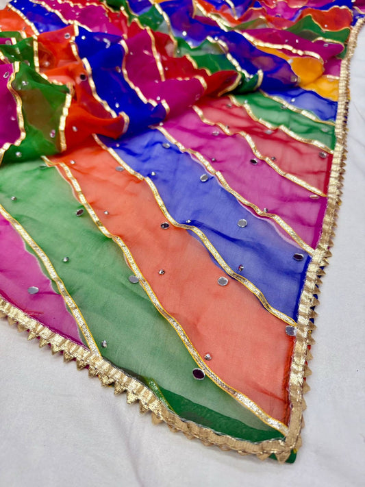 Multicolor Leheriya Dupatta with Mirror & Gota Pattiπβ¨
