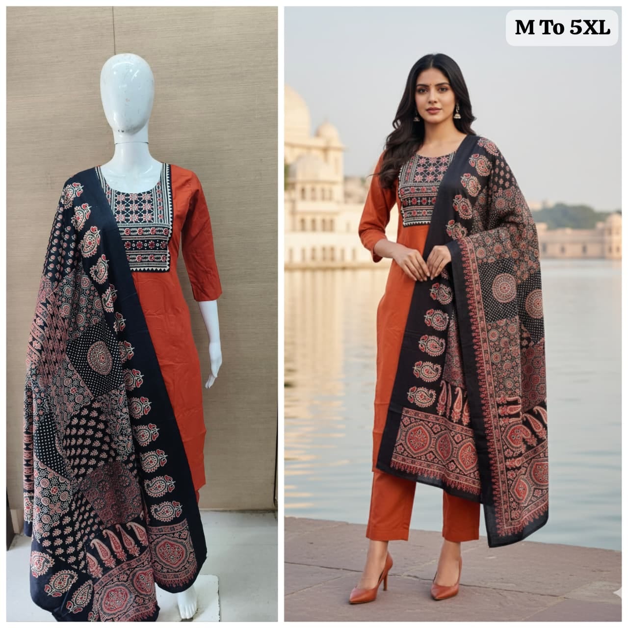 Gamthi Collection Kurti-Pant with Dupatta – Jaipuri Cotton Elegan