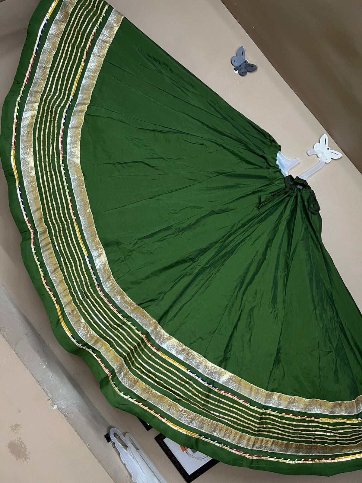 Navratri Special Pure Roman Silk Chaniya – Multi Border with Lampi & Gota Work