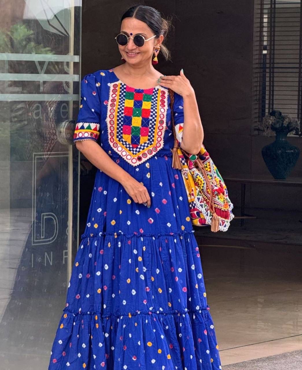 ✨ Elegant Chent Crepe Gown with Heavy Gamthi & Real Mirror Work | 6.5 Meter Flair | Fully Stitched