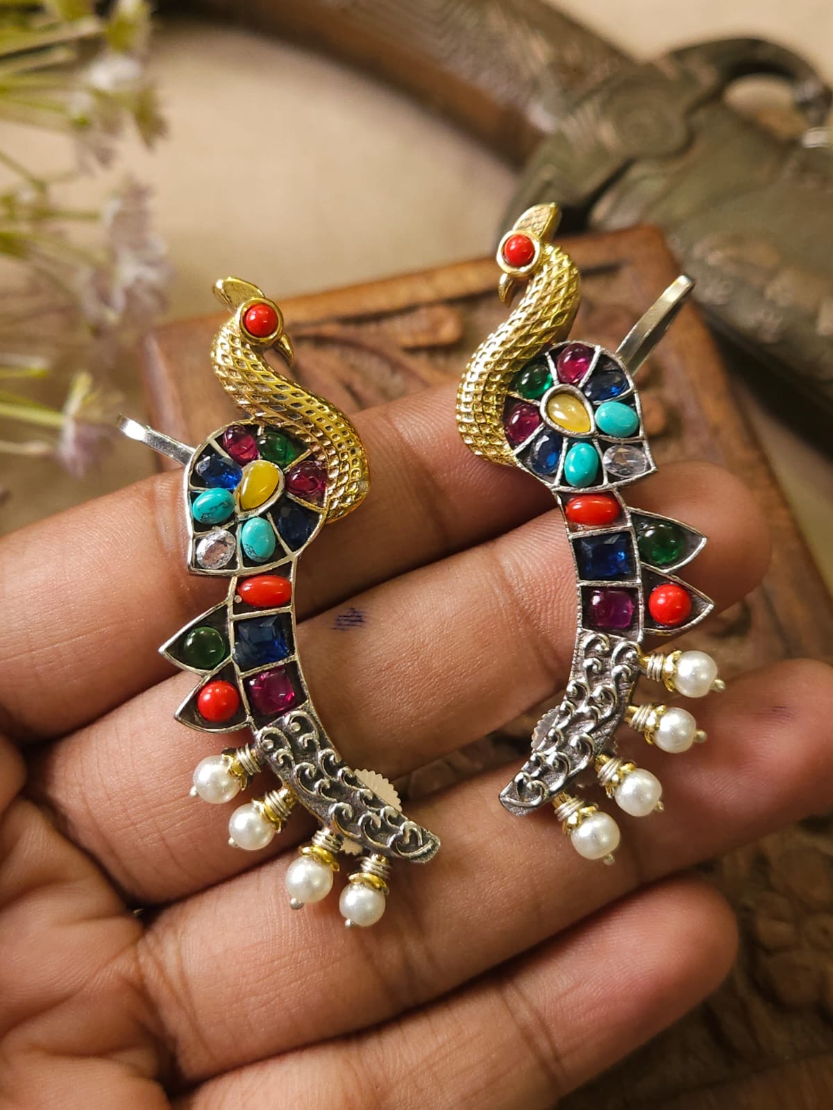 Royal Dual Tone Statement Peacock Earcuff