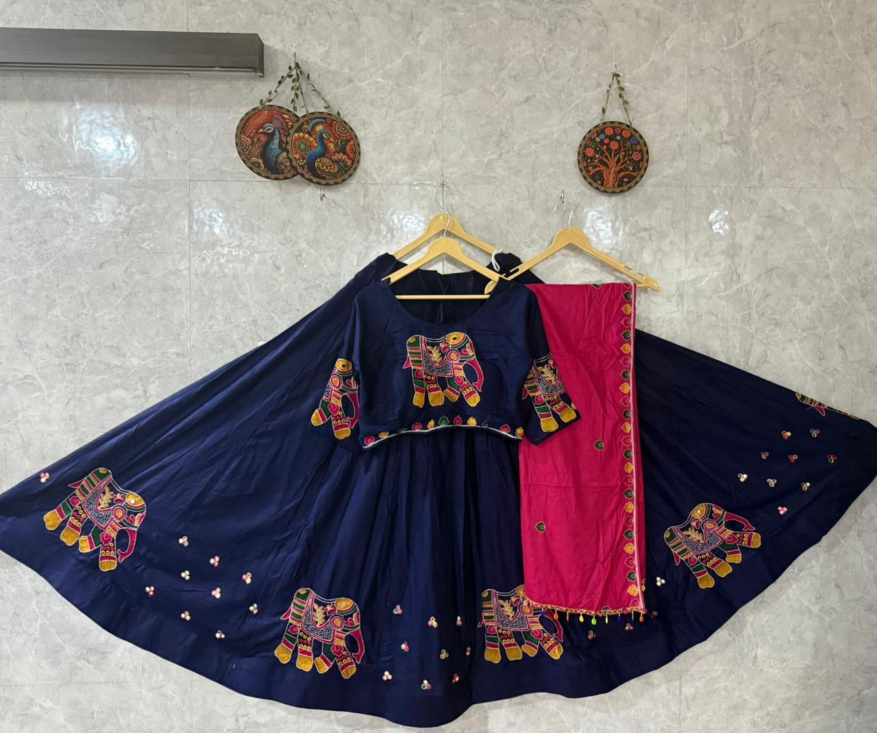 Premium Gamthi Work Rayon Chaniya Choli with Heavy Dupatta – Navratri Special✨