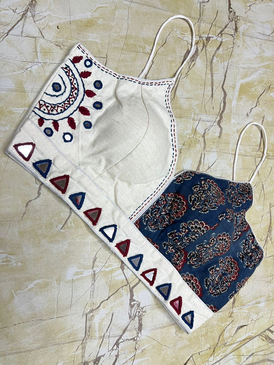 Designer Handwork & Ajrakh Blouses – Spaghetti Dori & Mirror Work