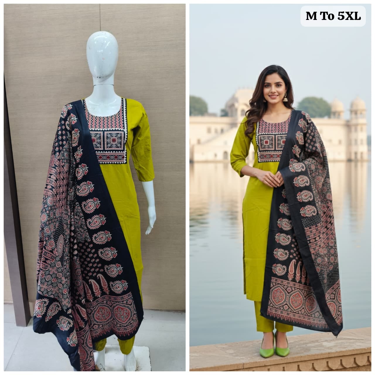 Gamthi Collection Kurti-Pant with Dupatta – Jaipuri Cotton Elegan