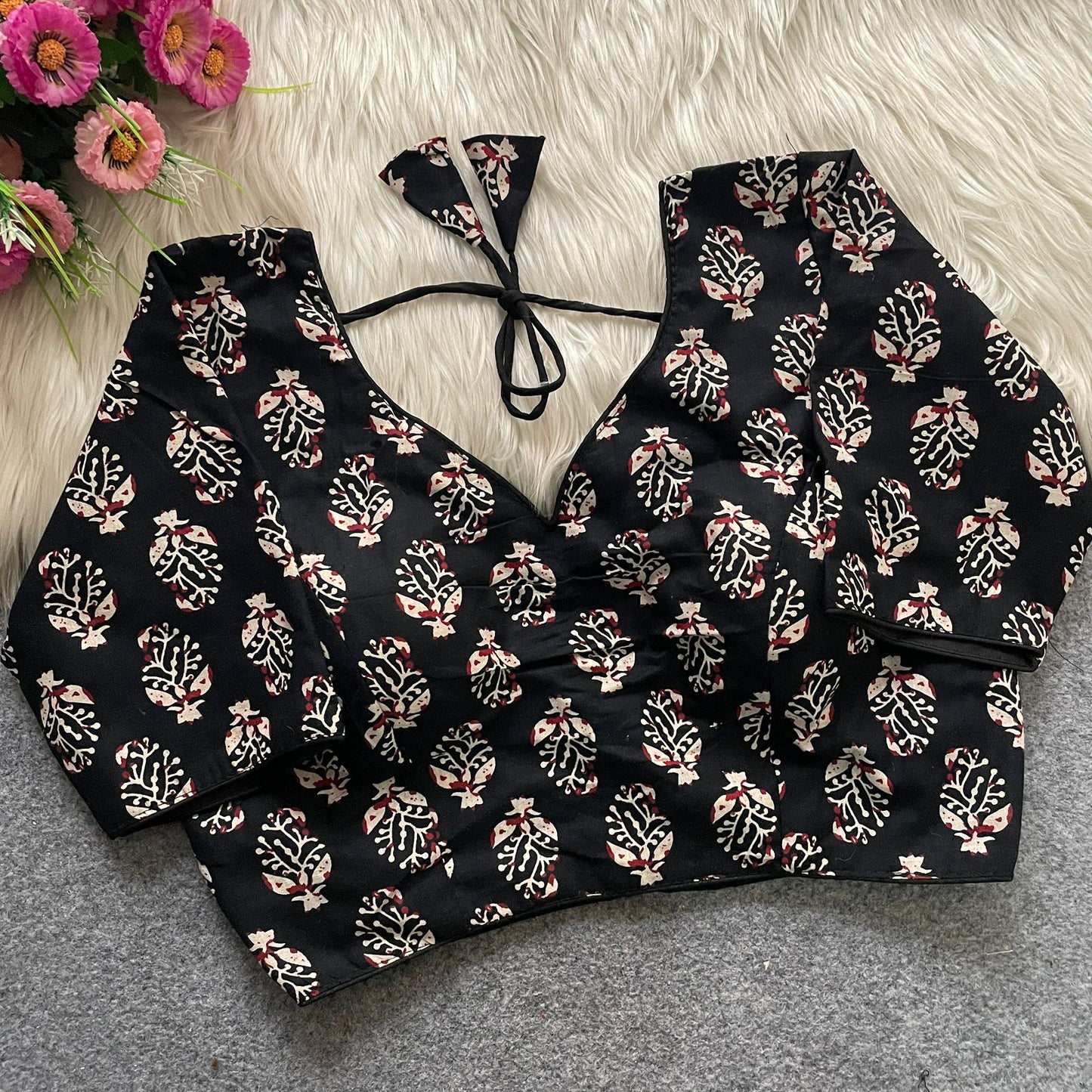 Ajrakh Cotton Galaxy V-Neck Blouse – Back Hook | Padded | Sizes 38-42