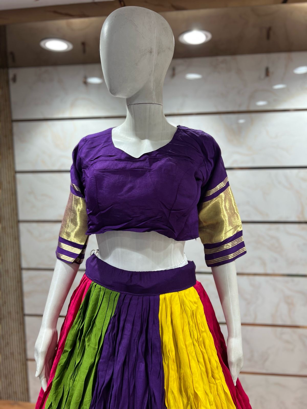 Premium Lagdi Patta Multi Dark Chaniya Choli Set (Semi Gajji, 8 Mtr Flair, Mirror Dupatta)