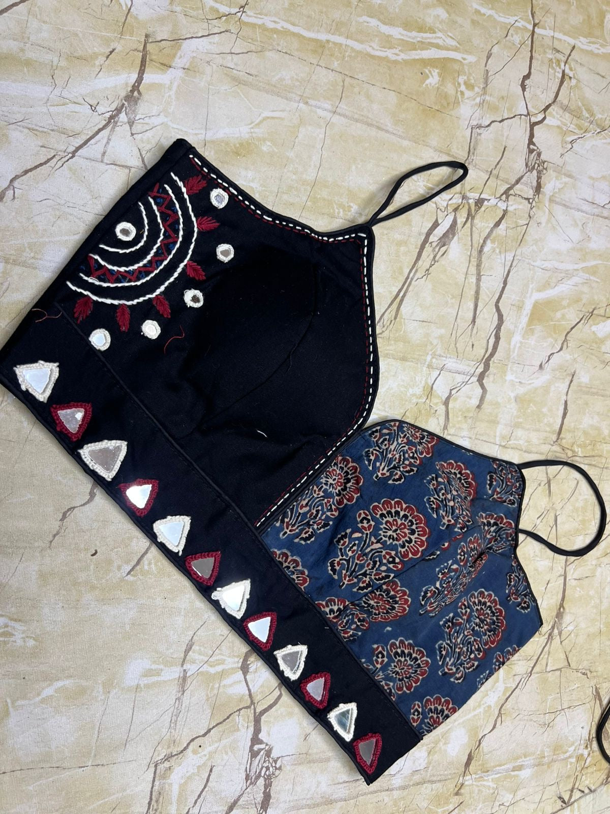 Designer Handwork & Ajrakh Blouses – Spaghetti Dori & Mirror Work