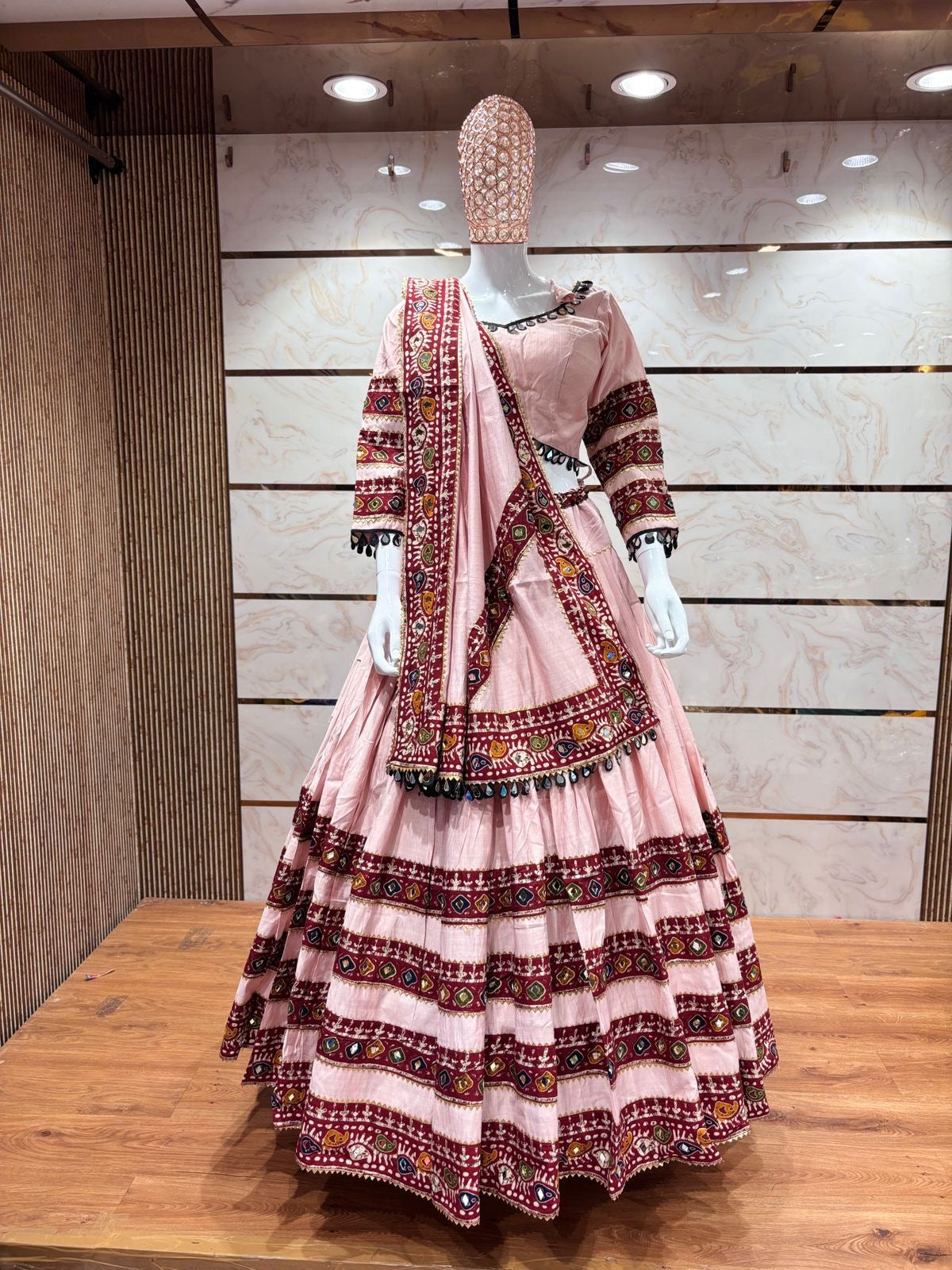 Layered Patta Chaniya Choli | Heavy 8m Flair | Designer Mirror Lace Blouse & Dupatta