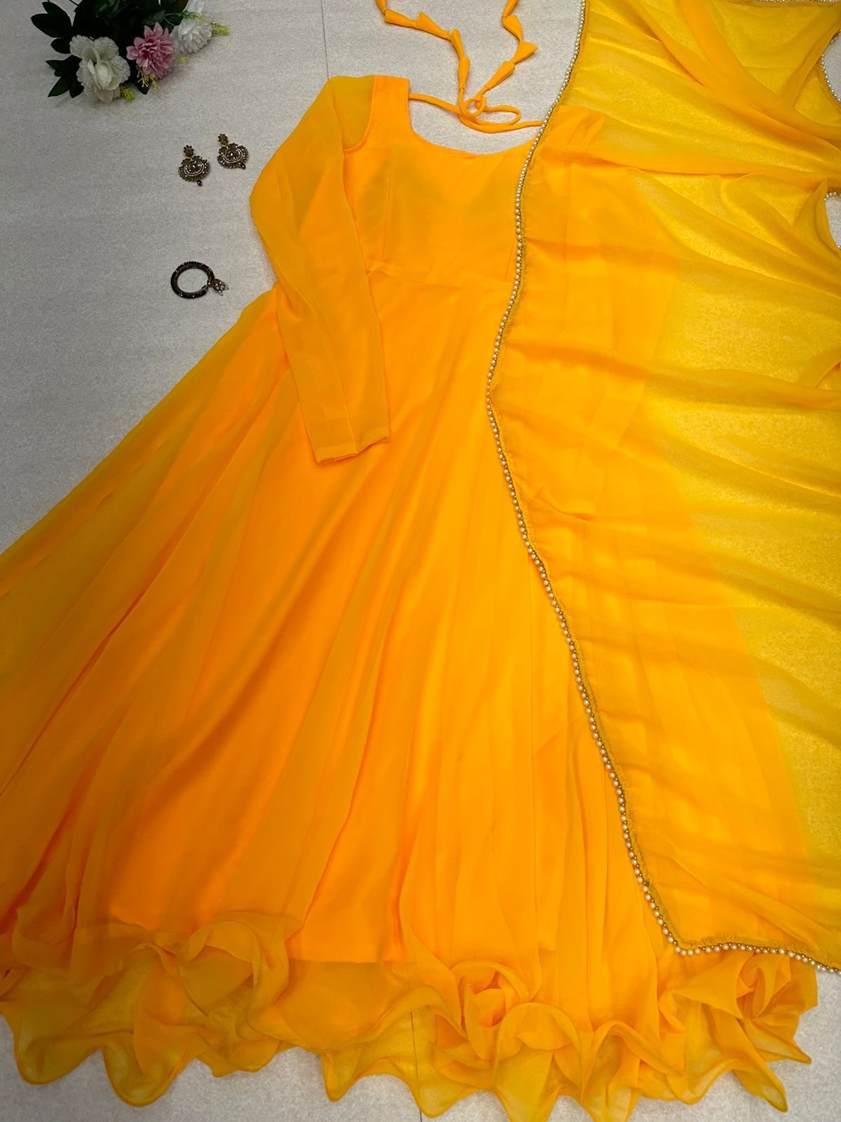 Elegant Georgette Gown with Dupatta – Real Shoot Design