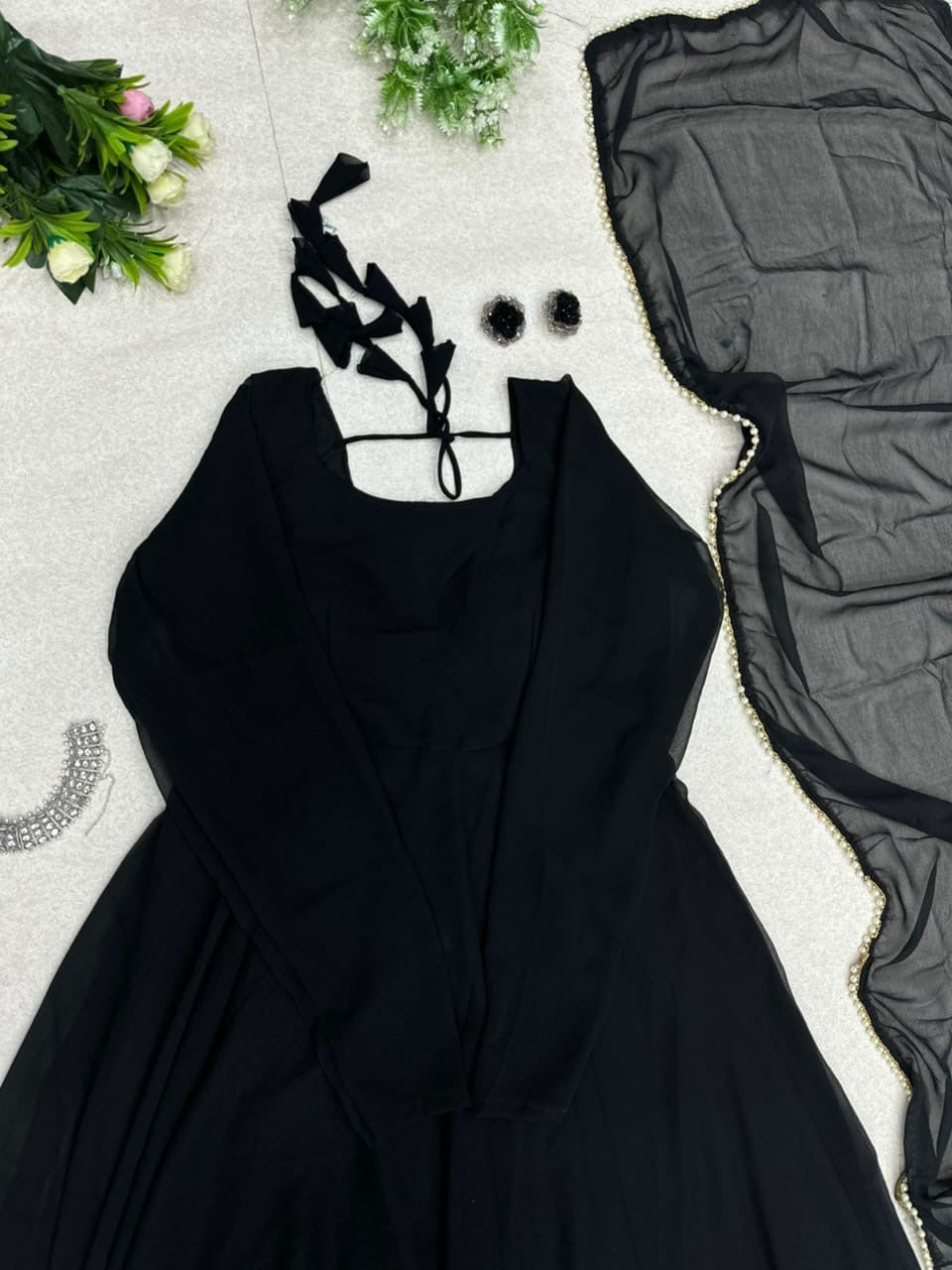 Elegant Georgette Gown with Dupatta – Real Shoot Design