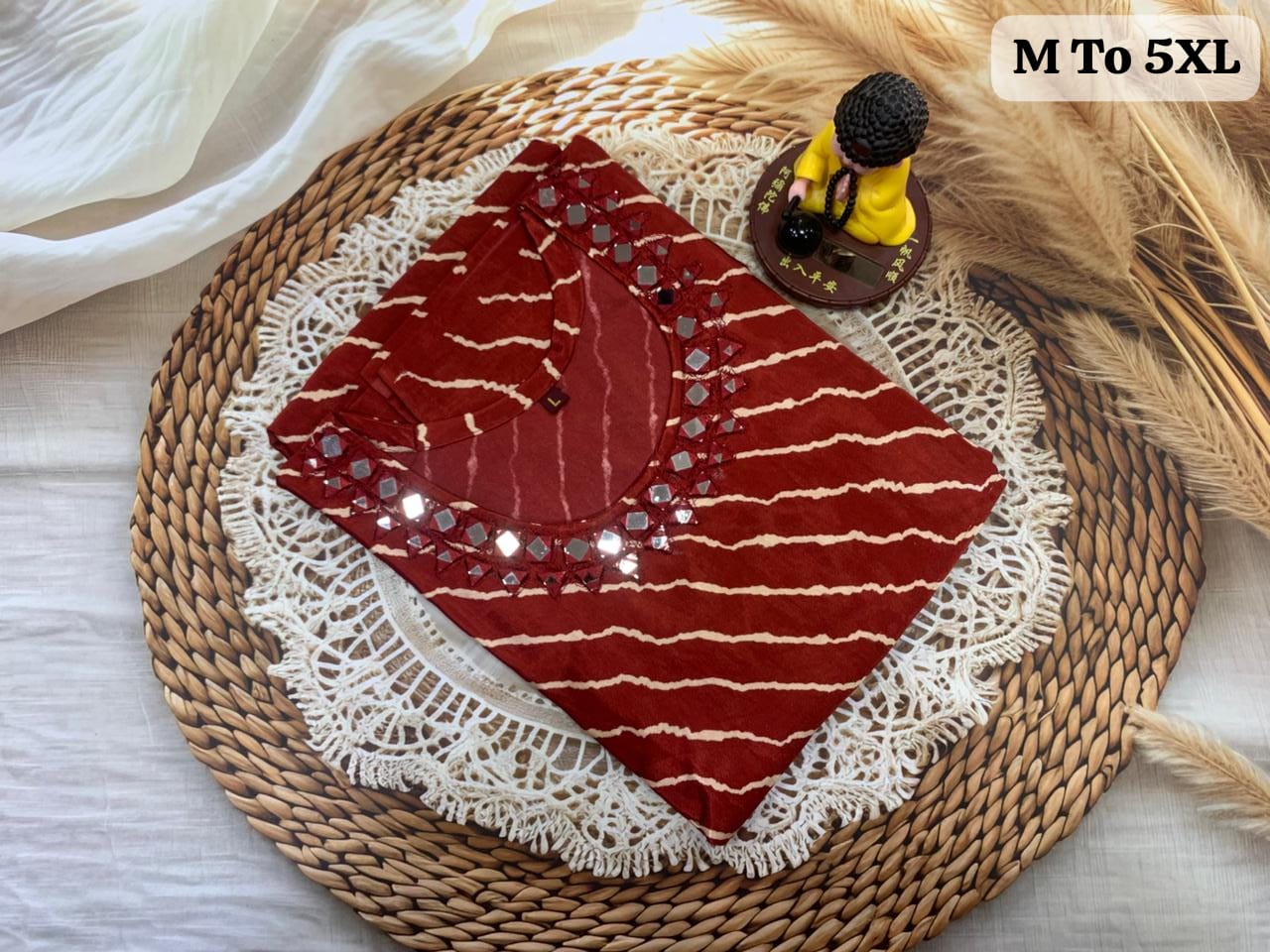 🪞Pure Gaji Silk Kurti with Real Mirror Necklace Work – Ethnic Elegance