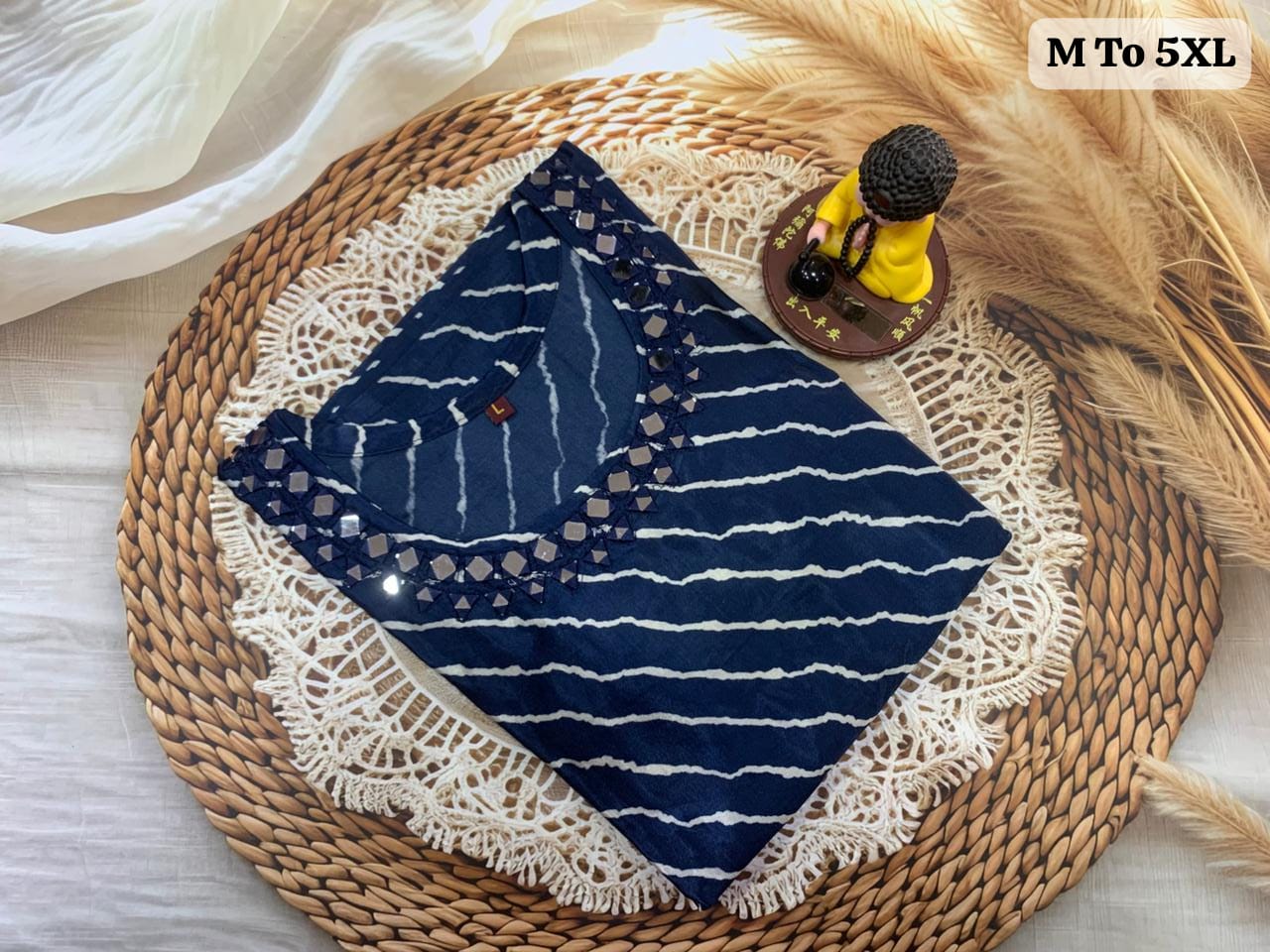 🪞Pure Gaji Silk Kurti with Real Mirror Necklace Work – Ethnic Elegance