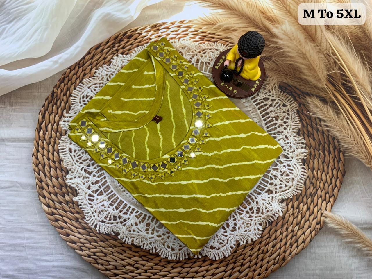 🪞Pure Gaji Silk Kurti with Real Mirror Necklace Work – Ethnic Elegance