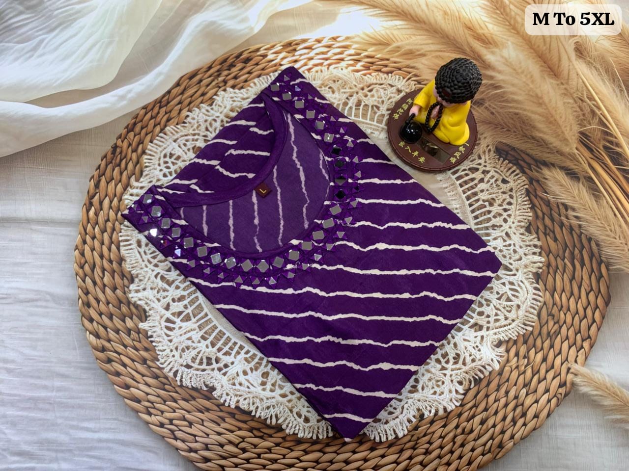 🪞Pure Gaji Silk Kurti with Real Mirror Necklace Work – Ethnic Elegance