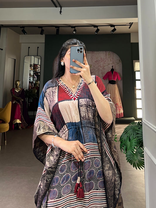 Premium Designer Viscose Kaftan β Festive Print with Golden Jhari Detailing