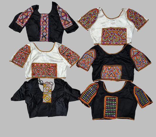 Mashroo Silk Ready Blouse with Kutchi Handwork & Multi-Thread Border